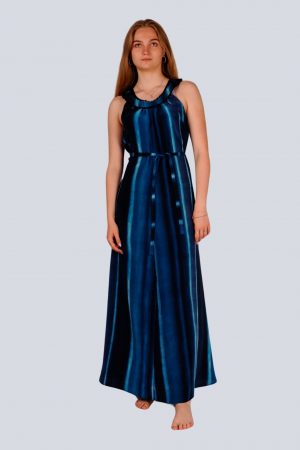 Kleid ärmellos Seide Print mit Streifen blau